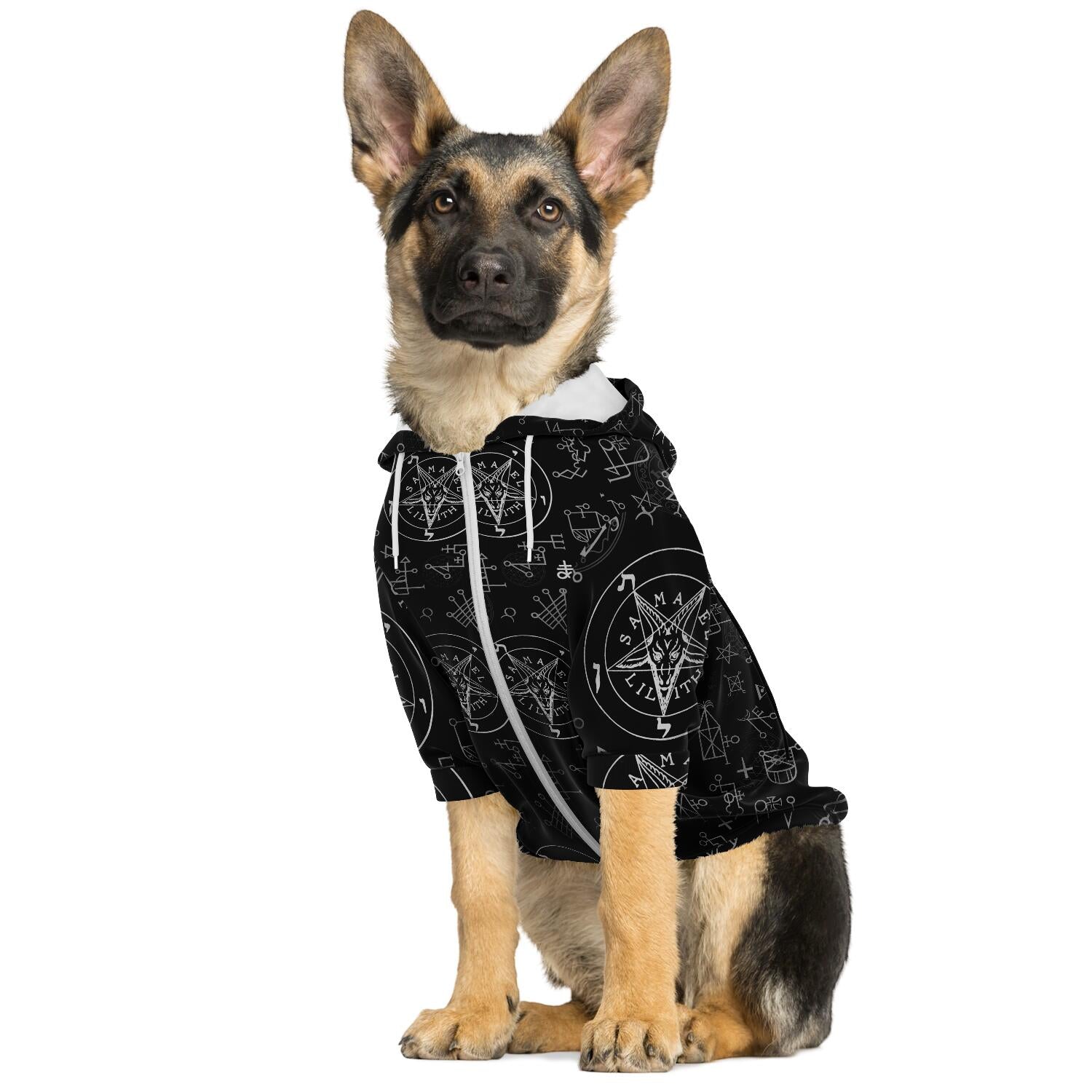 satanic hoodie for dogs white zipper