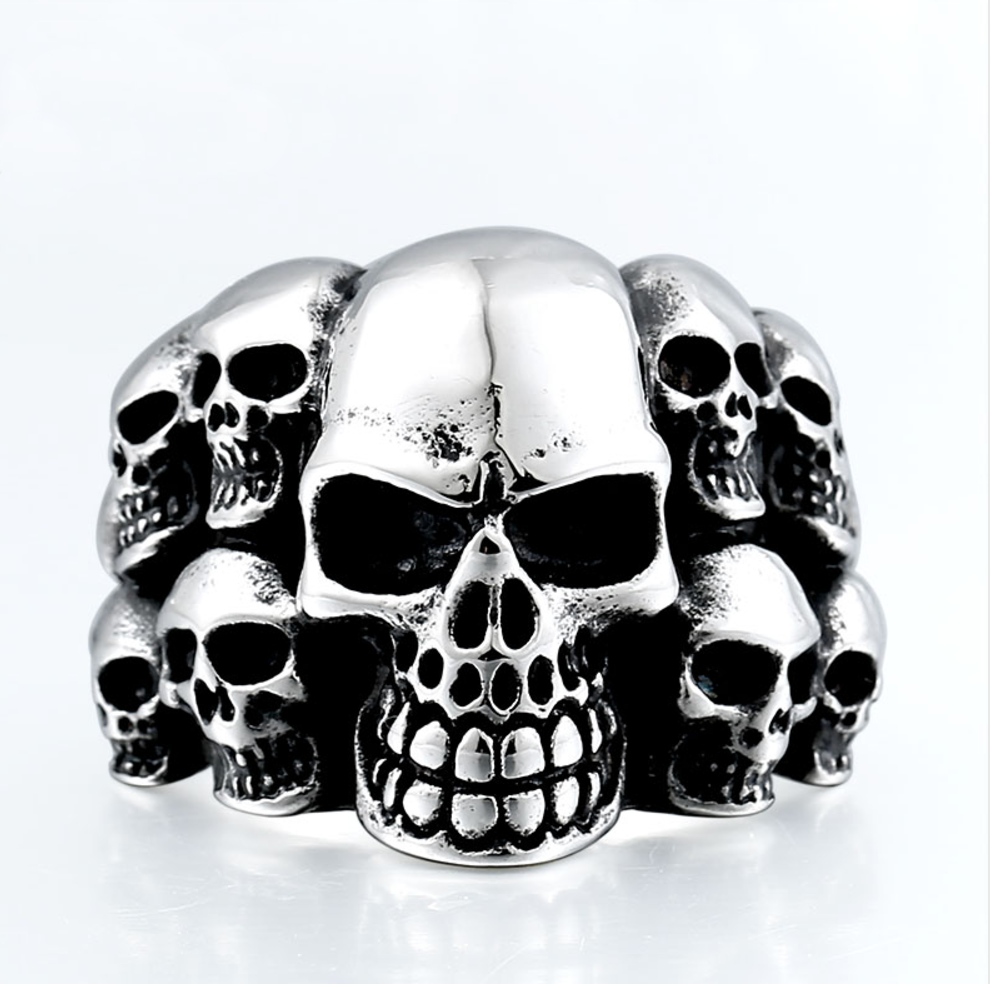 Skull Biker Stainless Steel Ring - aleph-zero