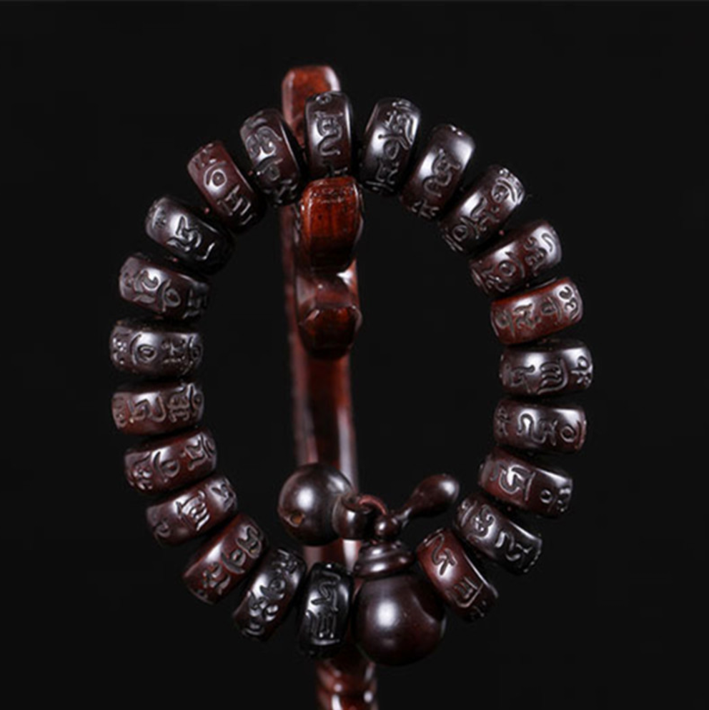 Hand carved six words Tibetan buddhist mala - aleph-zero
