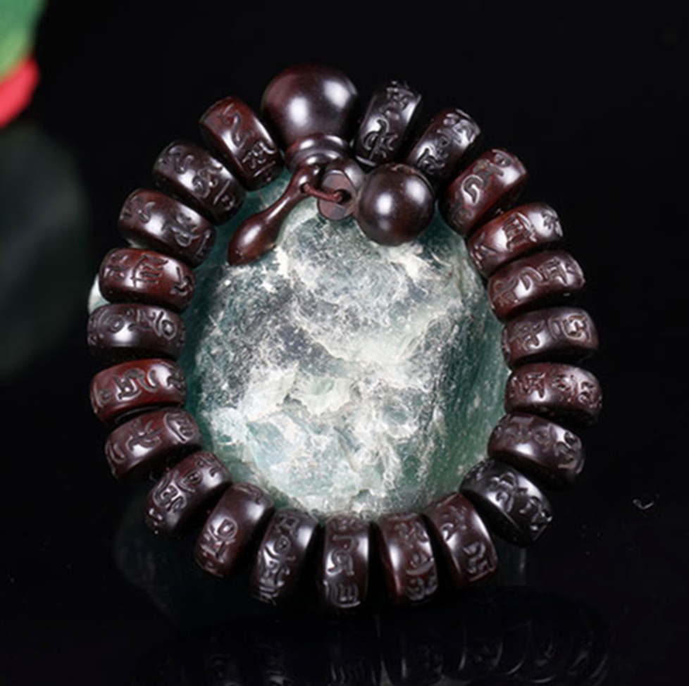 Hand carved six words Tibetan buddhist mala - aleph-zero