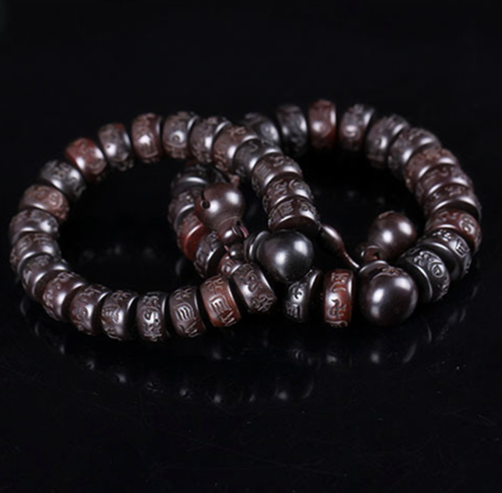 Hand carved six words Tibetan buddhist mala - aleph-zero