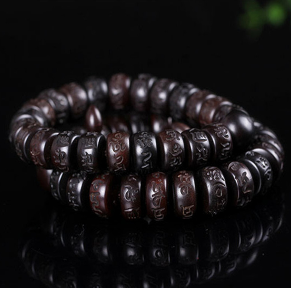 Hand carved six words Tibetan buddhist mala - aleph-zero