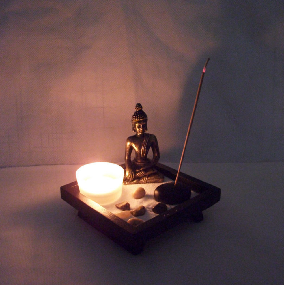 ZEN Garden Set: Buddha, Tealight Holder, Incense Burner,Rake Collectables - aleph-zero