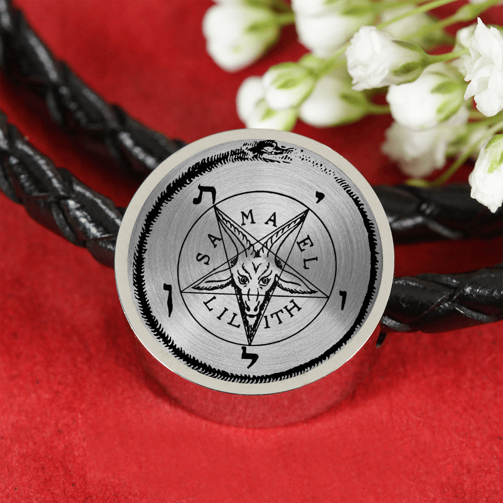 Sigil of Baphomet woven leather charm bracelet