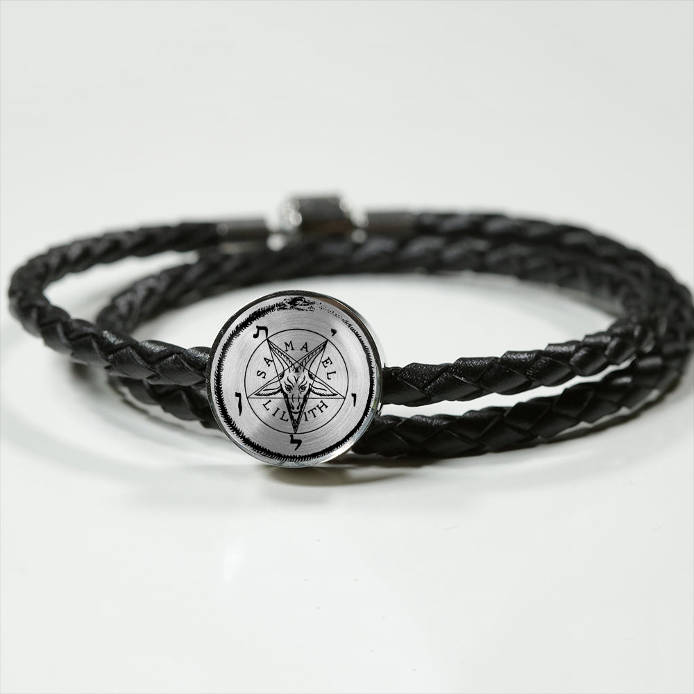 Sigil of Baphomet woven leather charm bracelet