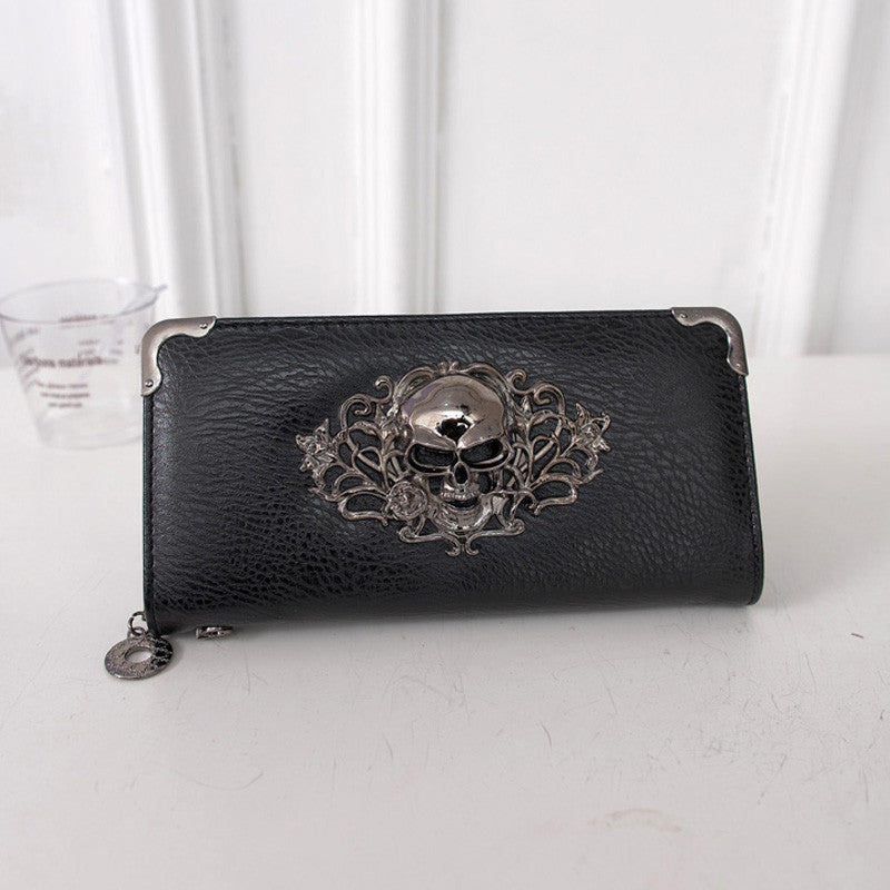 Skull Leather Wallet Zipper Clutch Bag - aleph-zero