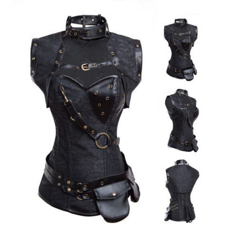 Retro Gothic Black/Brown Steel Boned Corset - aleph-zero