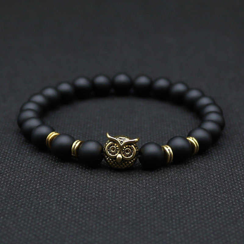 Owl head Lava Rock stone energy bracelet - aleph-zero
