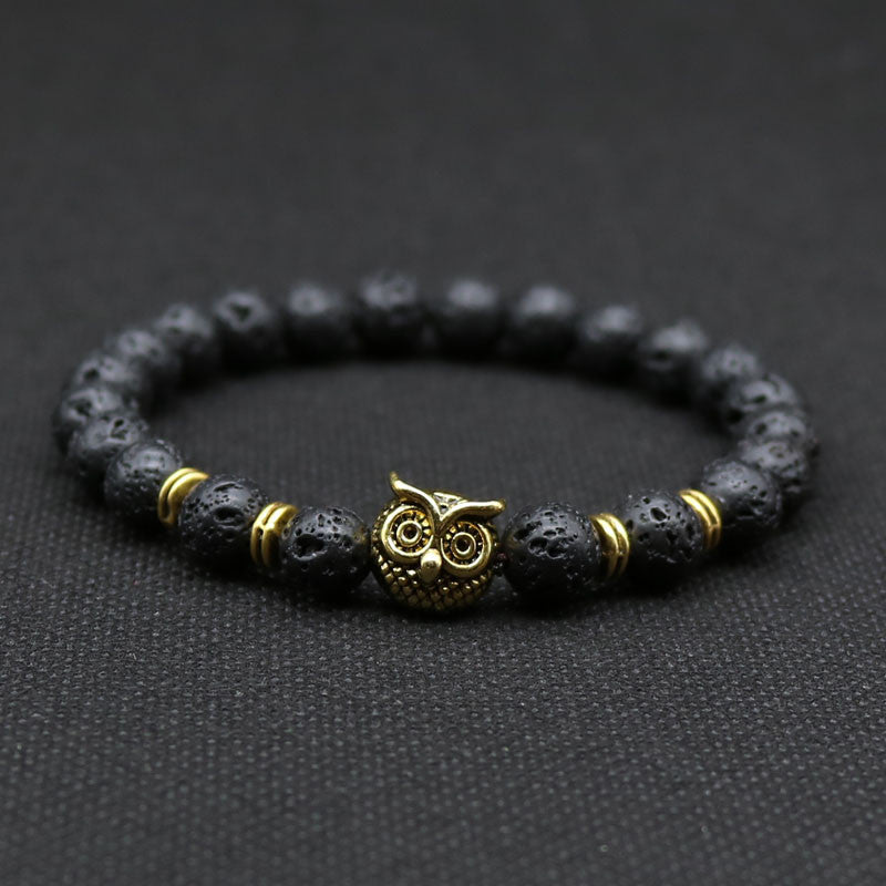 Owl head Lava Rock stone energy bracelet - aleph-zero