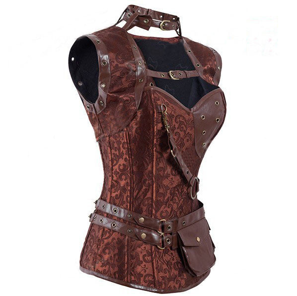 Retro Gothic Black/Brown Steel Boned Corset - aleph-zero