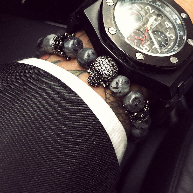 Skull Labradorite 8mm Bracelet. Handmade - aleph-zero