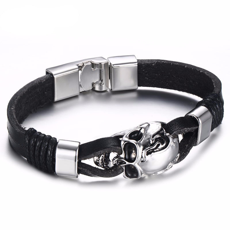 Skull Leather Bracelet - aleph-zero