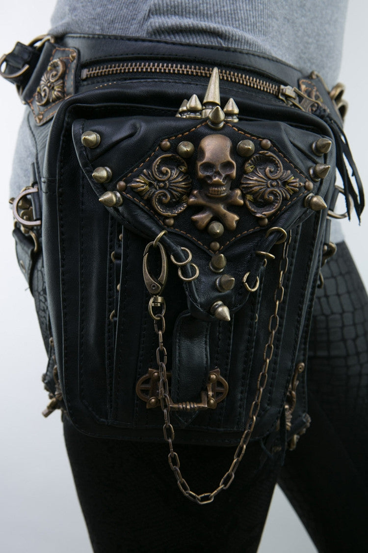 SteamPunk Skull Gothic PU Leather  Waist Leg Bag - aleph-zero