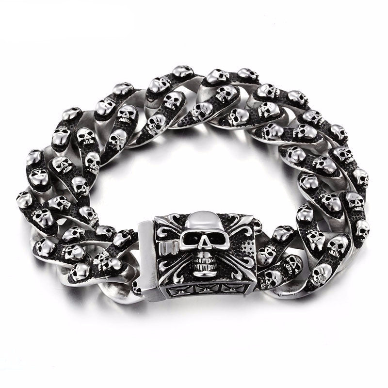 Skull biker heavy duty Links Chain Bracelet - aleph-zero