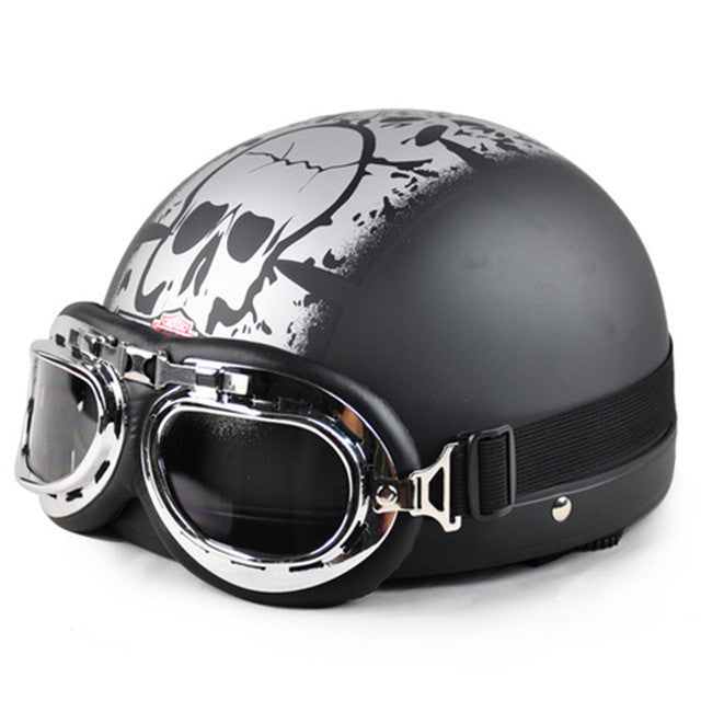 Skull Open Face Half Motorcycle Helmet & Goggles & Visor Motocross Mask - aleph-zero