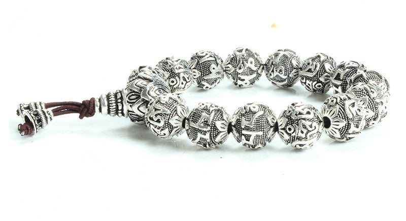 Six Words Mantra OM MANI PADME HUM - Silver Bracelet - aleph-zero