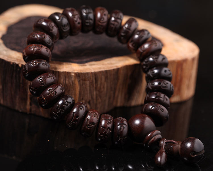 Hand carved six words Tibetan buddhist mala - aleph-zero