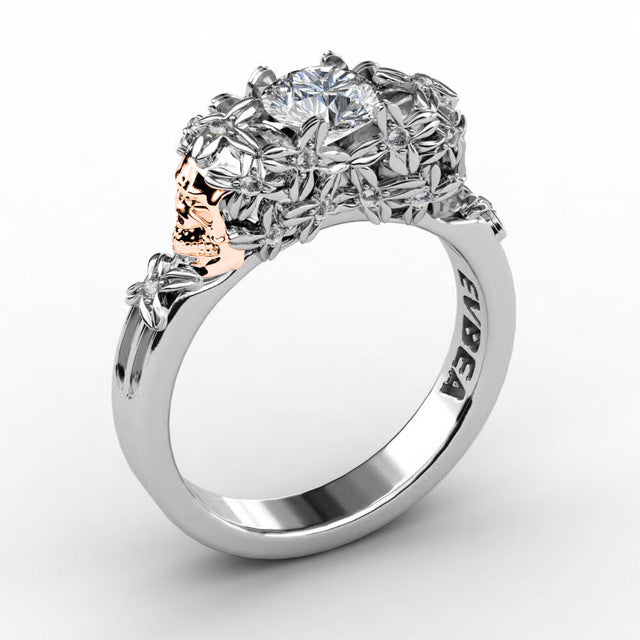 Unique Engagement Skull Ring - Unique Rose Gold Big Zircon Diamond - aleph-zero