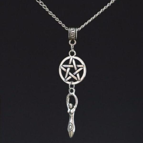 Pentagram & Fertility Goddess Necklace - aleph-zero