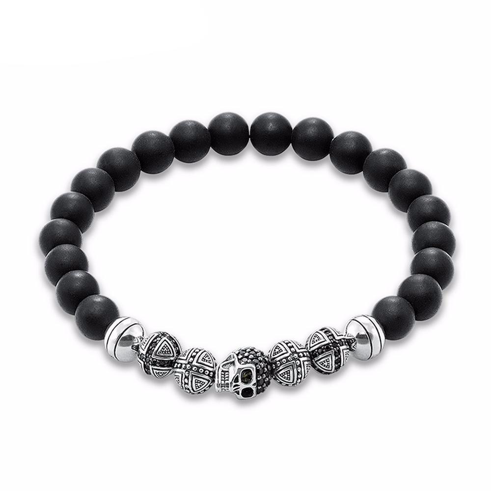 Skull Cross Bead Bracelet. 925 Sterling Silver - aleph-zero