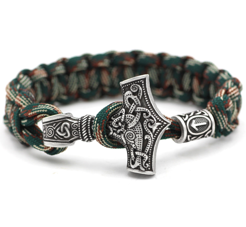 Norse Viking Thor Mjolnir Hammer Rune Knot Amulet Bracelet - aleph-zero