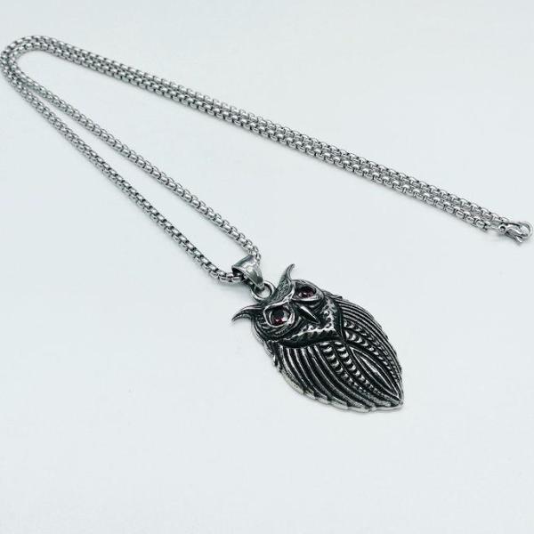 Red crystal eyes night owl necklace - aleph-zero