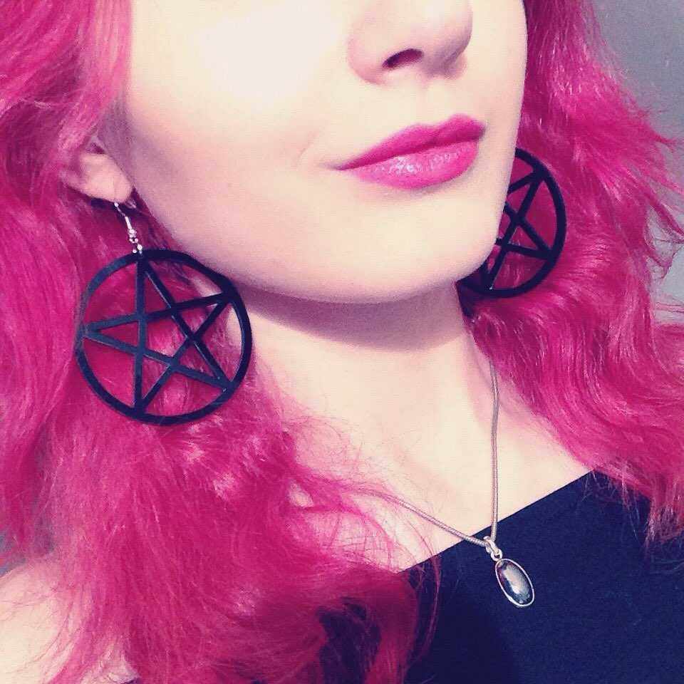 Big Black Pentagram Hanging Earrings