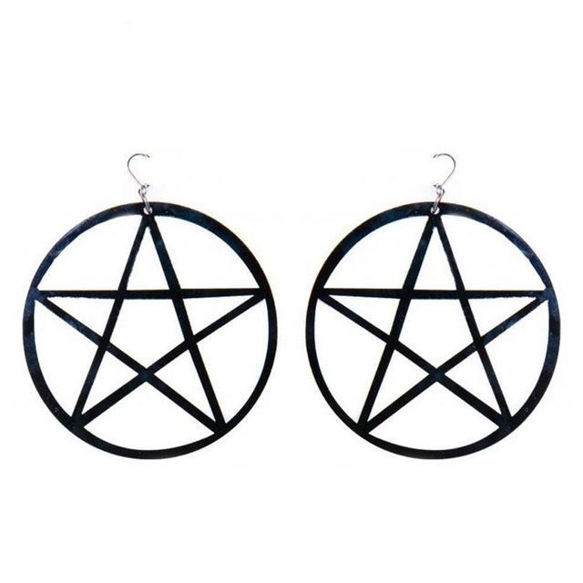 Big Black Pentagram Hanging Earrings