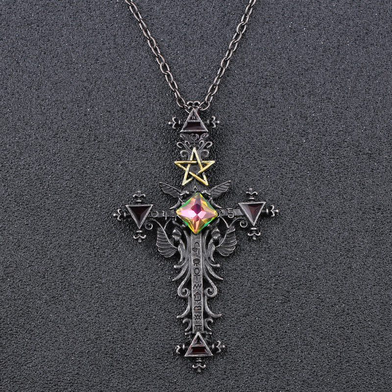 Vintage Gothic Cross Pentagram Necklace