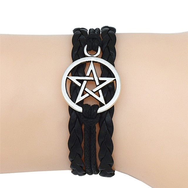Pentagram Wiccan Pentacle Leather Bracelet