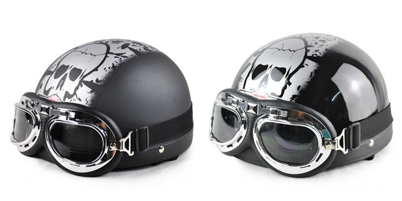 Skull Open Face Half Motorcycle Helmet & Goggles & Visor Motocross Mask - aleph-zero