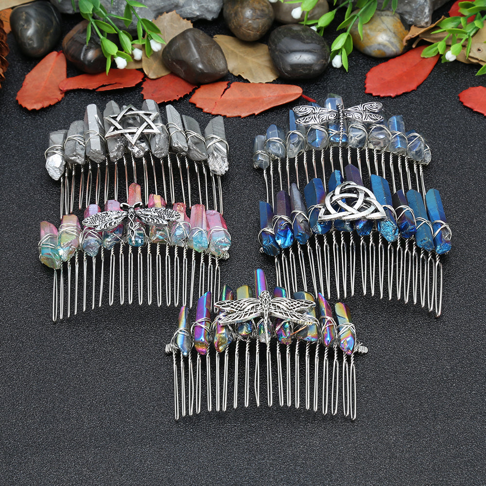 Comb Bridal Hair Accessories -  Aura Quartz, Blue Crystal, Opal