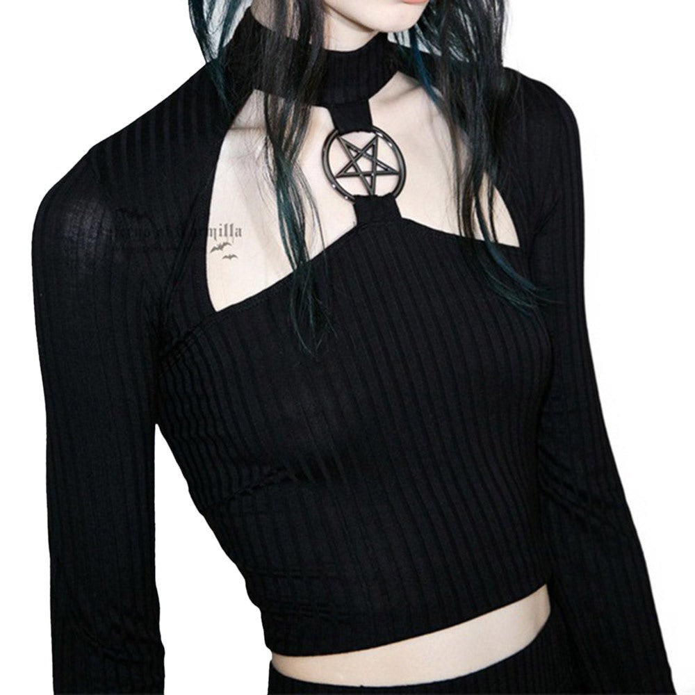 Satanic Sexy Pentagram Navel T Shirt