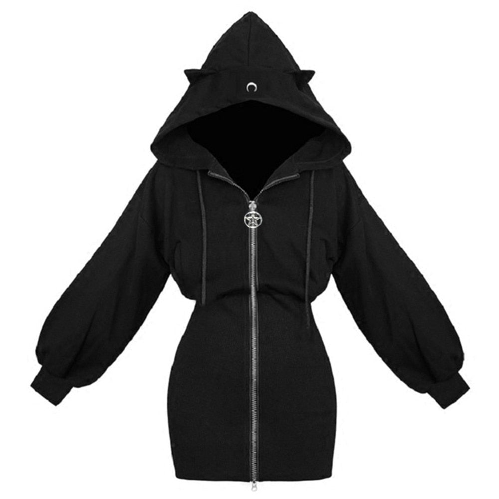 Pentagram Cat Long Zipper hoodie