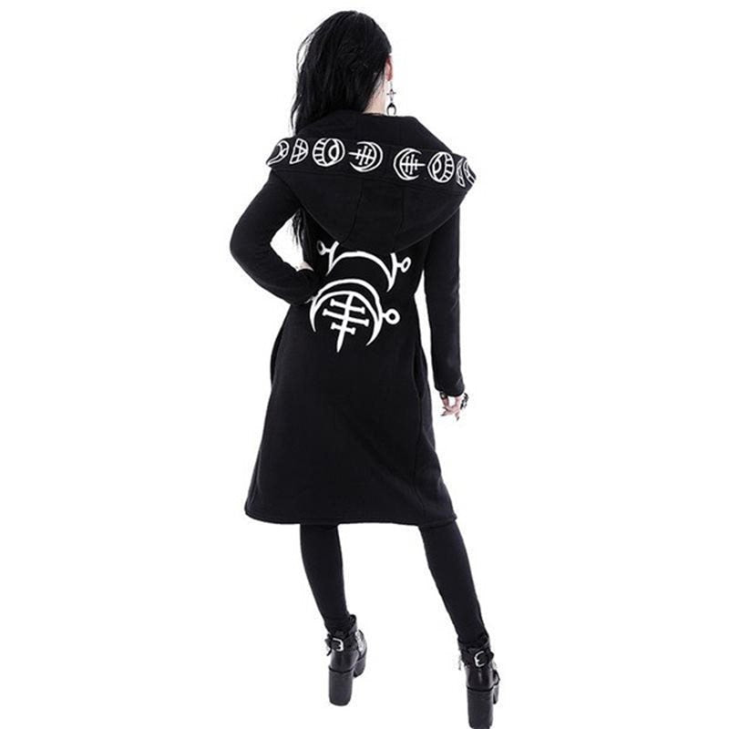 Gothic Black Loose Cotton Hooded Sweatshirt
