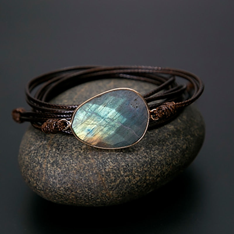 Unique Rope Wrap Labradorite Handmade Bracelet