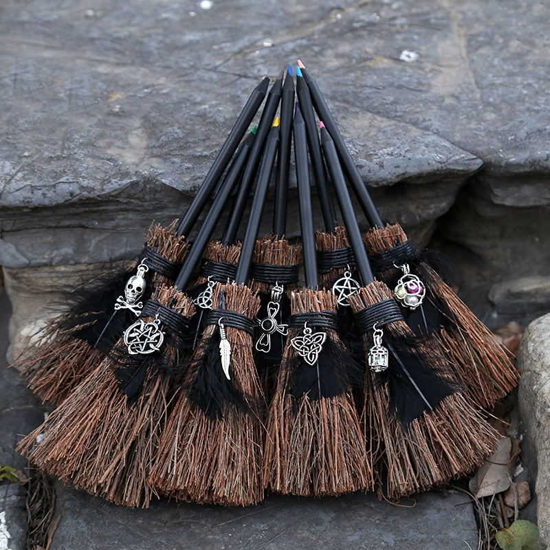 Witches Wicca Pencil Broom Necklace