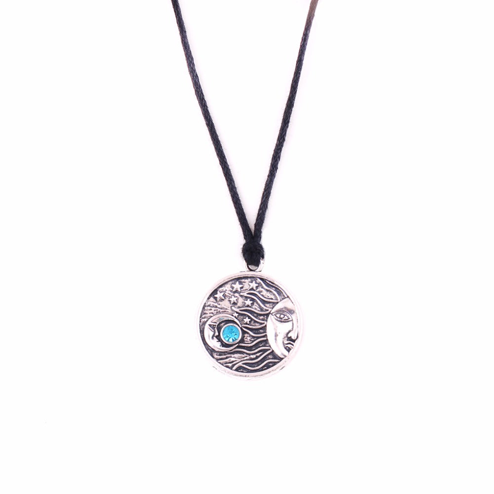 Sun Moon and Stars Crystal Antique Necklace
