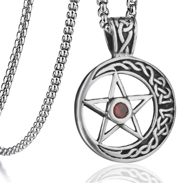 The Celtic Pentagram Red Stone Necklace