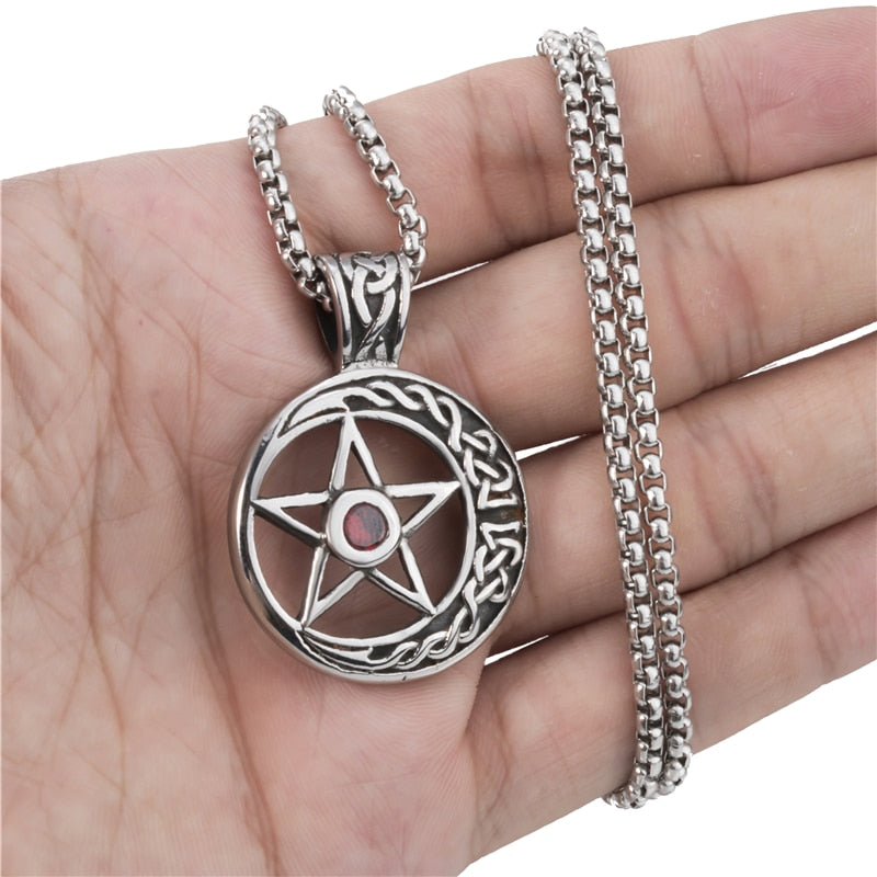 The Celtic Pentagram Red Stone Necklace