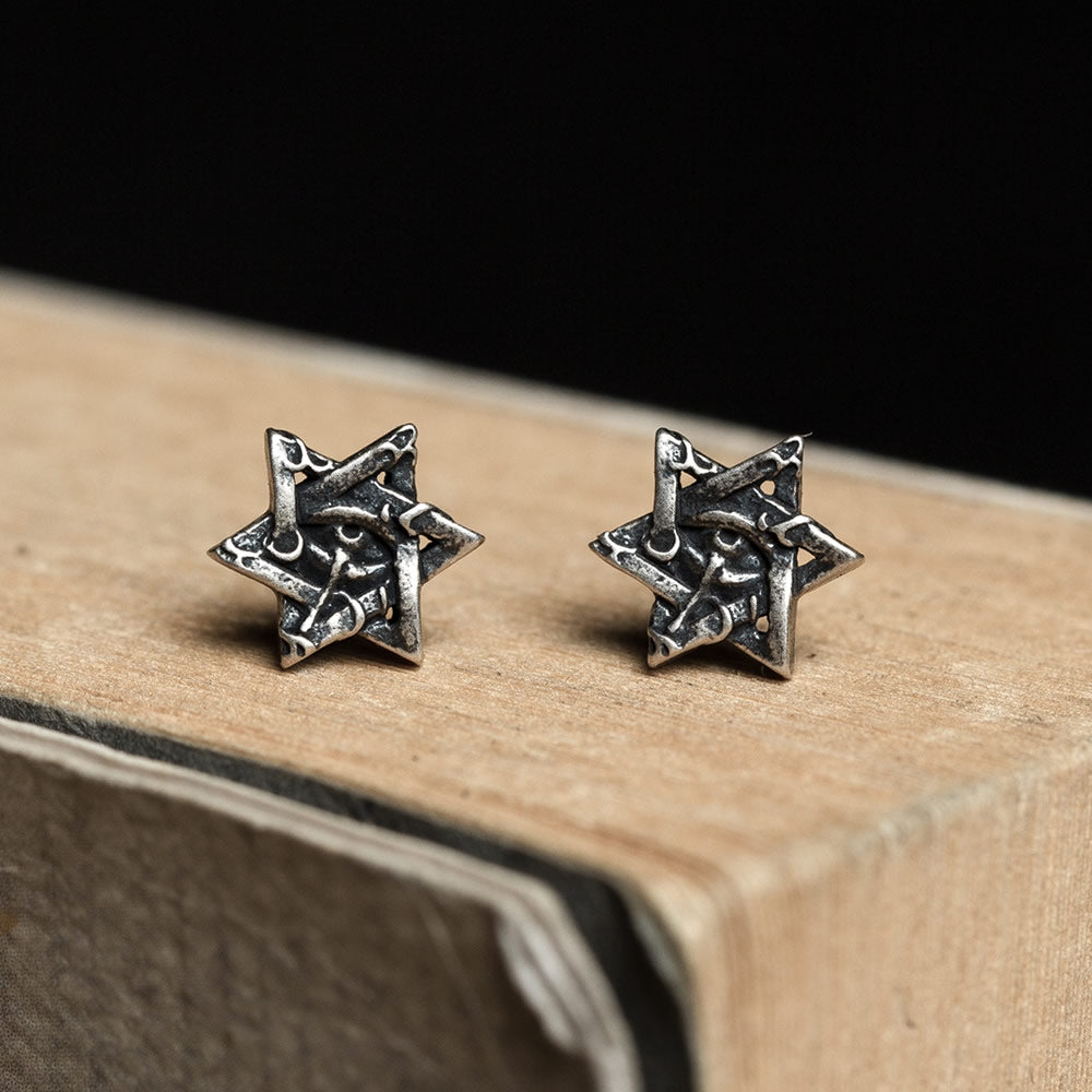 The Eye of Horus Hexagram Silver Stud Earrings