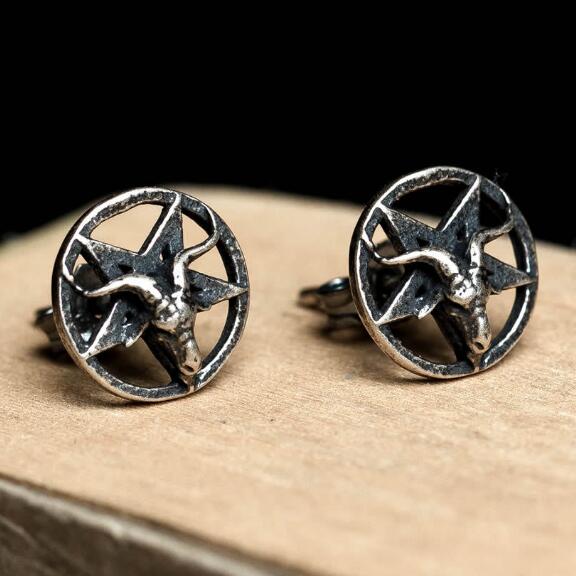 Vintage Sigil of Baphomet Satanic Silver Stud Earrings