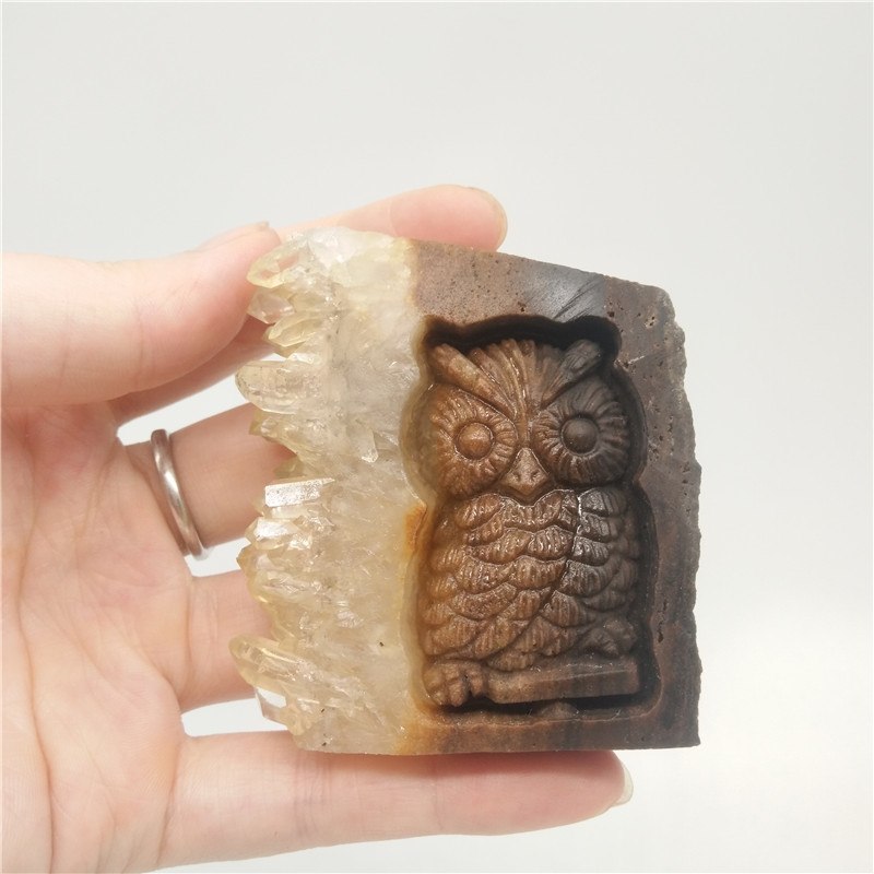 Clear Quartz Crystal Carved Owl