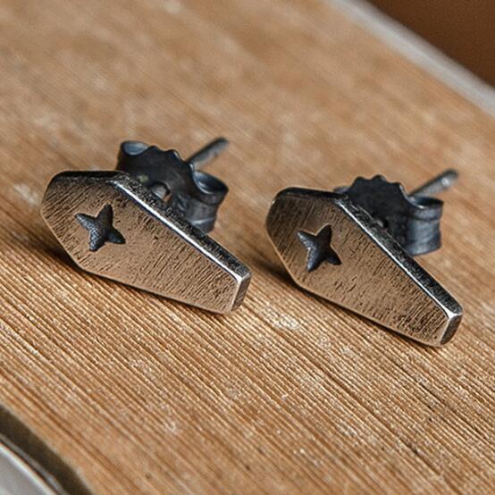 Punk Coffin Silver Stud Earrings